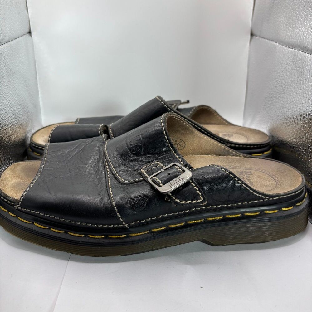 Vintage Dr. Martens AirWair Black Leather Buckle Platform Slide Sandals Size 11 - Picture 7 of 12